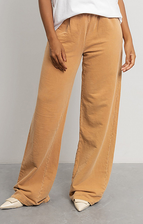 Calça Wide Leg de Moletom Estonado de Algodão Premium Feminina - Personalizada