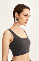 Amostra Cropped Regata de Ribana Estonado de Algodão Premium Feminino